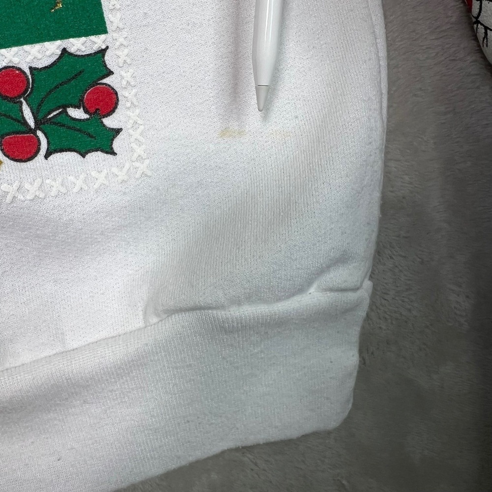 Vintage 90s WHY NOT Teddy Bear Christmas Sweatshirt White Sz 20W Santa Hat - Picture 10 of 12